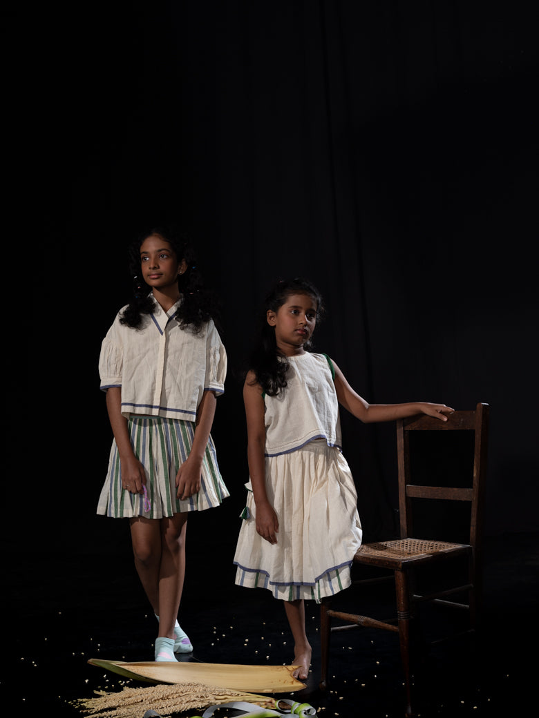 Layered Skirt - white with blue selvedge