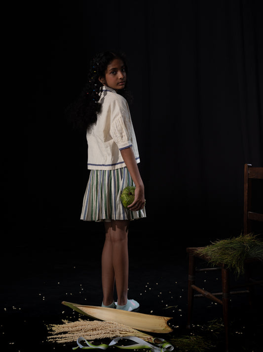 Puff sleeve shirt - white with blue selvedge