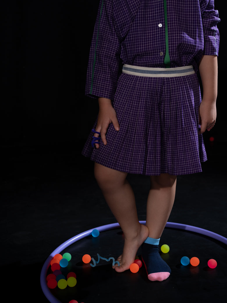 Pleated shorts - purple checks