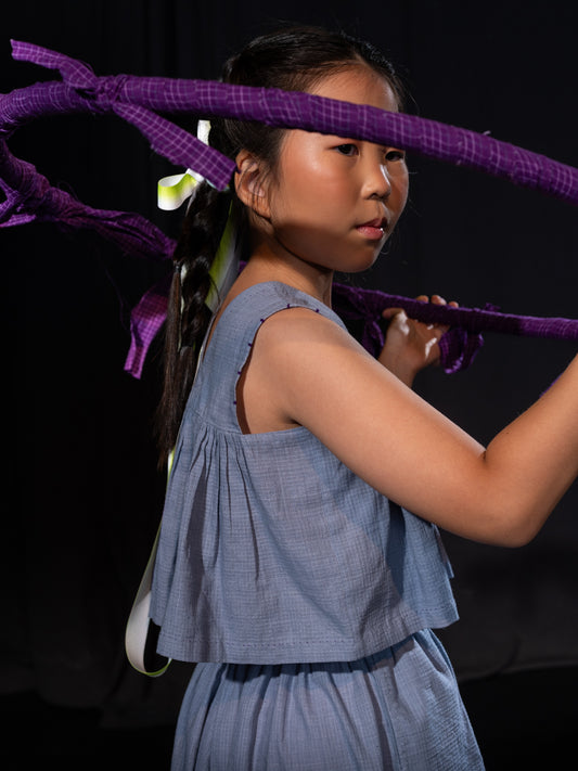 V-Neck Gathered - Grey/Turquoise