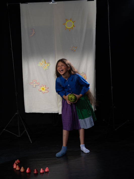 Patchwork Skirt - Green, grey, purple checks