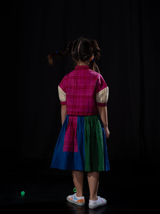 Patchwork Skirt - Blue, Green, Pink Checks