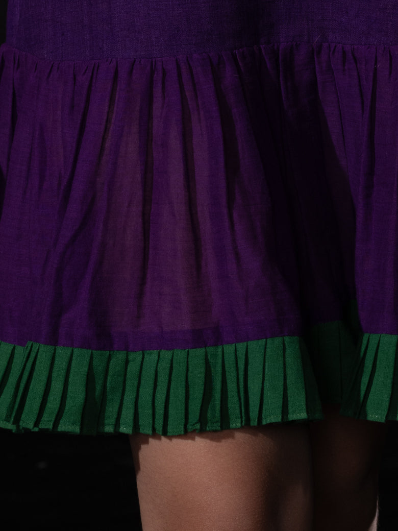 Sleeveless gathered Dress - Purple/Grey