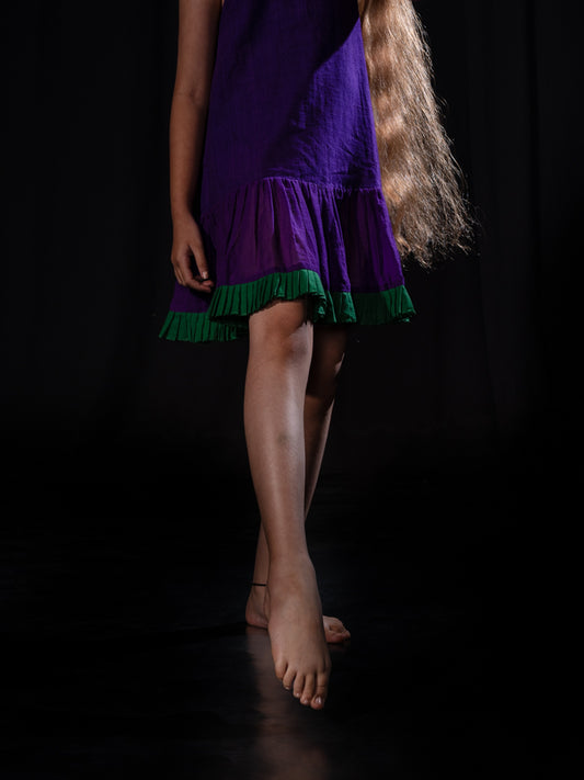 Sleeveless gathered Dress - Purple/Grey