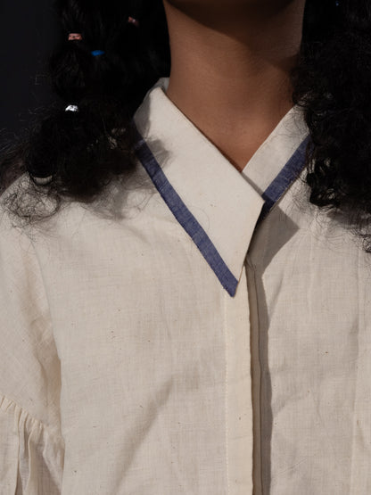 Puff sleeve shirt - white with blue selvedge