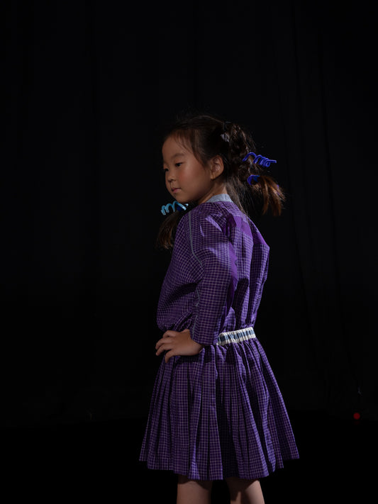 Mandarin Collar Shirt - Purple Checks / White