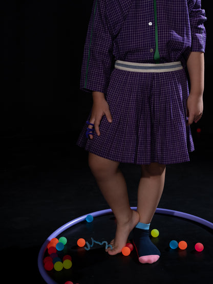 Pleated shorts - purple checks