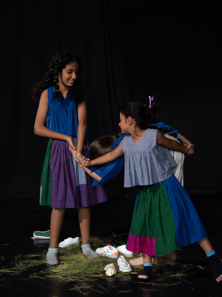 Patchwork Skirt - Blue, Green, Pink Checks