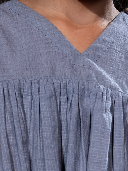 V-Neck Gathered - Grey/Turquoise