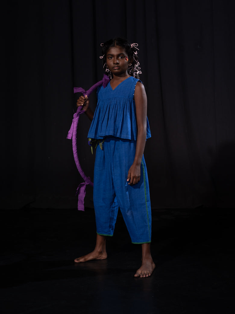 V-Neck Gathered - Blue