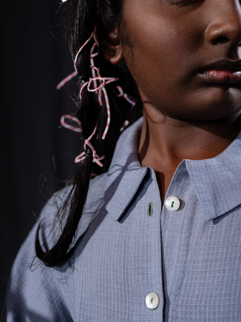 Collared Shirt - Grey Waffle/ Green