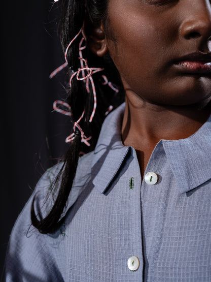 Collared Shirt - Grey Waffle/ Green