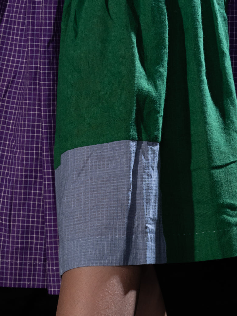 Patchwork Skirt - Green, grey, purple checks