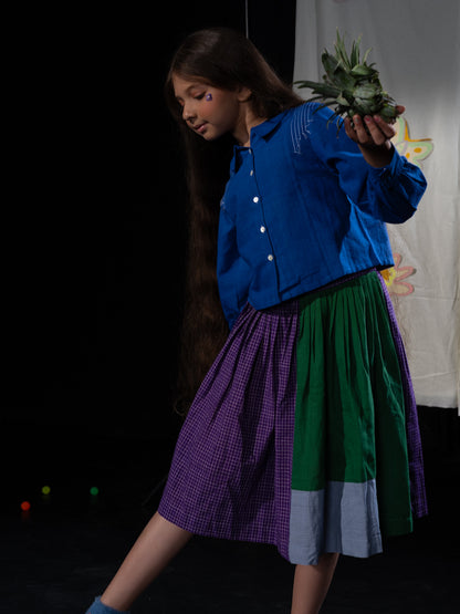 Patchwork Skirt - Green, grey, purple checks