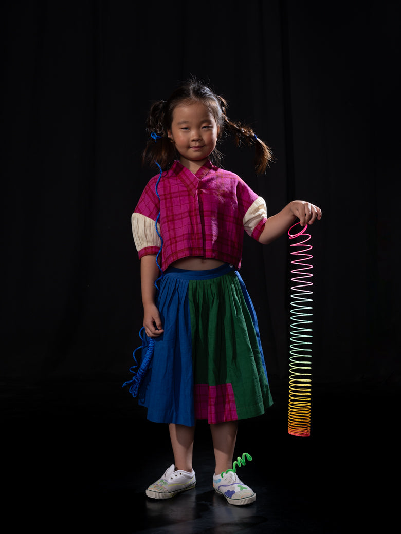 Patchwork Skirt - Blue, Green, Pink Checks
