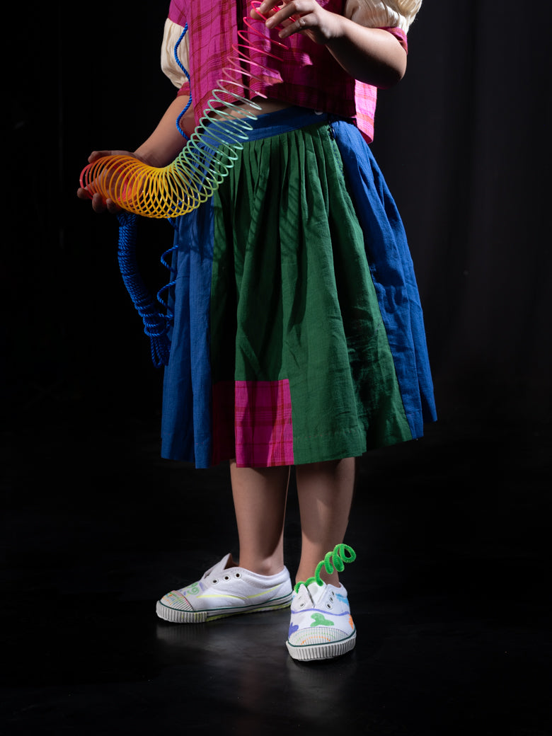 Patchwork Skirt - Blue, Green, Pink Checks