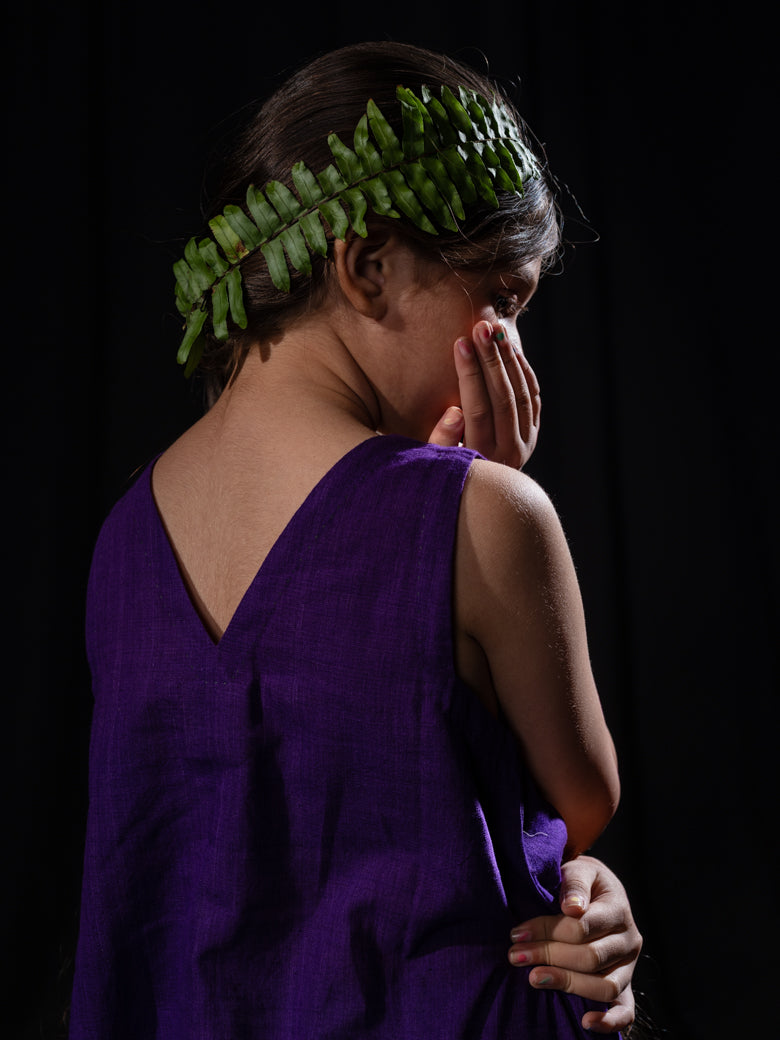 Sleeveless gathered Dress - Purple/Grey